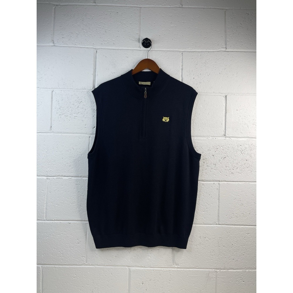 Donald Ross Men's  Navy Blue Sleeveless Quarter Zip   Vest Wildcat Logo Size‎ XL